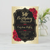 Invitation Elégant Gold Black Red Photo 50e anniversaire (Debout devant)