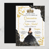 Invitation Elegant Gold Black Royal Quinceañera Invite (Devant / Derrière)