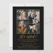 Invitation Élégant Gold Black Script 5 Photo Collage Grad (Dos)