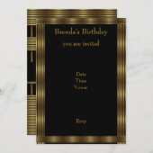 Invitation Elegant Gold & Black Stripes (Devant / Derrière)