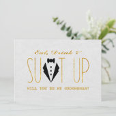 Invitation Elégant Gold & Black VOUS SEREZ MON GROOMSMAN (Debout devant)