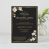 Invitation Elegant Gold Black White Magnolia Funeral Service (Debout devant)