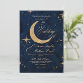 Invitation Elegant Gold & Blue Celestial Wedding  (Debout devant)