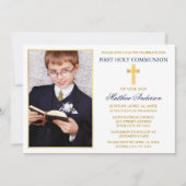 Invitation Elegant Gold Blue First Holy Communion Photo (Devant)