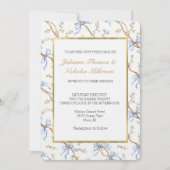 Invitation Elegant Gold Blue Ribbons Wedding (Devant)