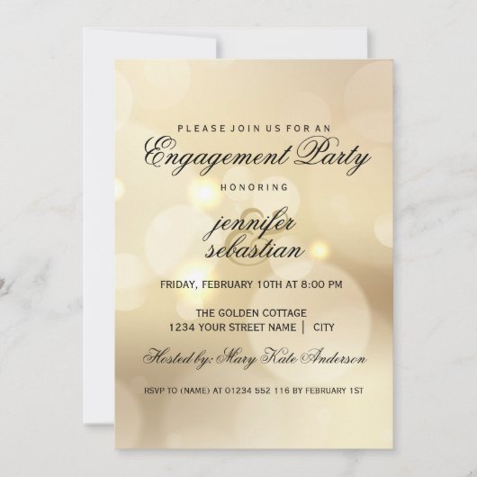 Invitation Elegant Gold Bokeh Light Chic Engagement Party (Devant)