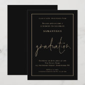 Invitation Elégant Gold Bordure Black Grad Luncheon Graduatio (Devant / Derrière)