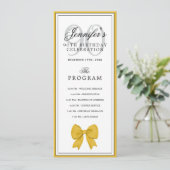 Invitation Elegant Gold Bow 90th Birthday Program + Menu  (Debout devant)