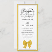 Invitation Elegant Gold Bow 90th Birthday Program + Menu  (Devant)