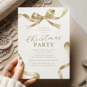 Invitation Elegant Gold Bow Christmas Holiday Party