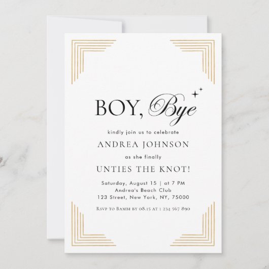 Invitation Élégant Gold Boy Bye Soirée de rupture de divorce  (Devant)