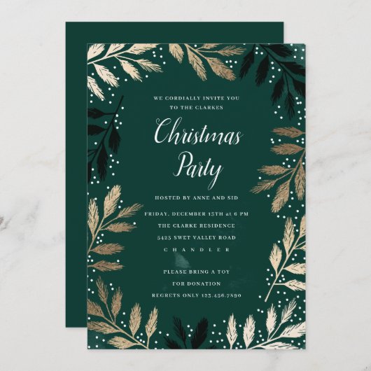 Invitation Élégant Gold Branch Foliage Noël Party (Devant / Derrière)