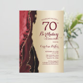 Invitation Elégant Gold Burgundy Red Agate 70e anniversaire (Debout devant)