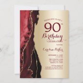 Invitation Elégant Gold Burgundy Red Agate 90e anniversaire (Devant)