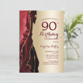 Invitation Elégant Gold Burgundy Red Agate 90e anniversaire (Debout devant)