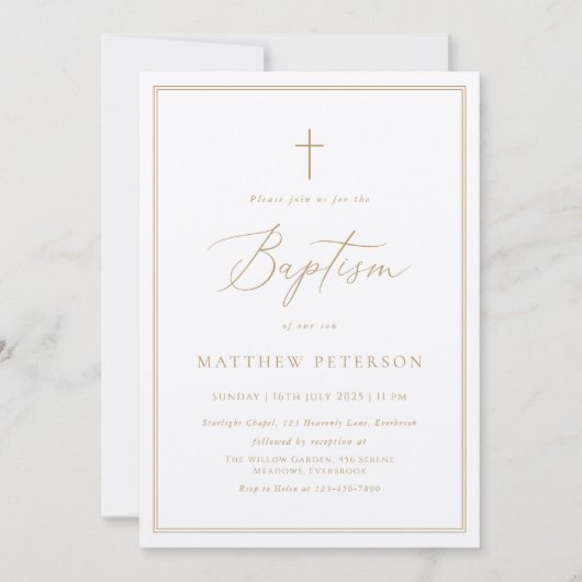 Invitation Elegant Gold Calligraphy Baptism (Devant)