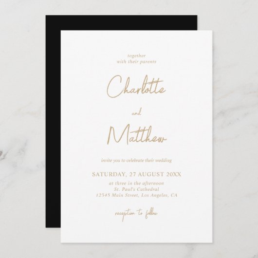 Invitation Elegant Gold Calligraphy Détails sur le Mariage ar (Devant / Derrière)