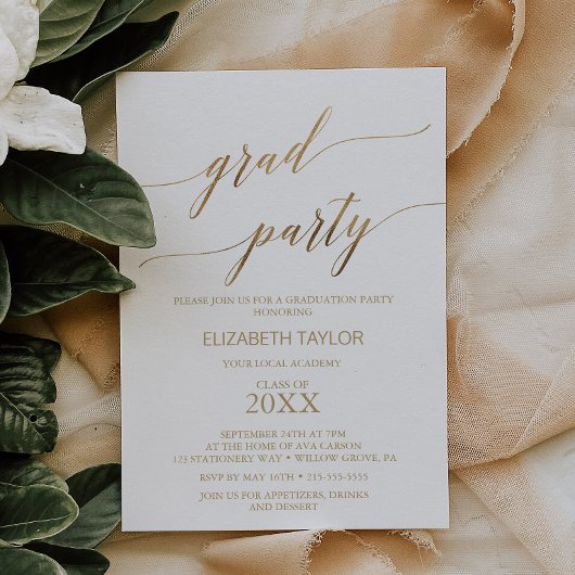 Invitation Elégant Gold Calligraphy Graduation