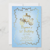 Invitation Elégant Gold Carriage Blue Storybook 1er anniversa (Devant)