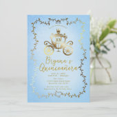 Invitation Elégant Gold Carriage Blue Storybook Quinceañera (Debout devant)