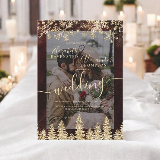 Invitation Elegant Gold Chic Mariage photo de Noël hiver