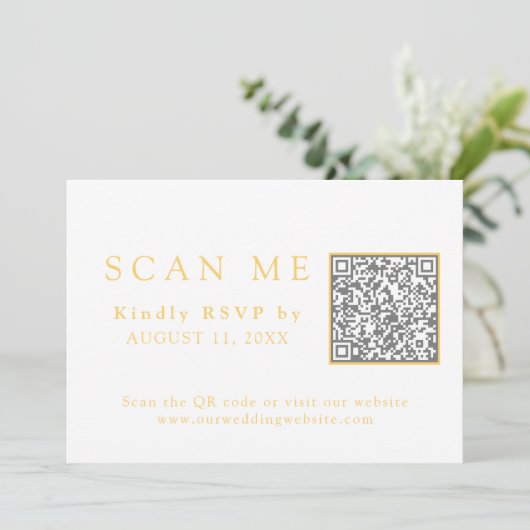 Invitation Elegant Gold Chinoiserie QR Code Mariage RSVP (Debout devant)