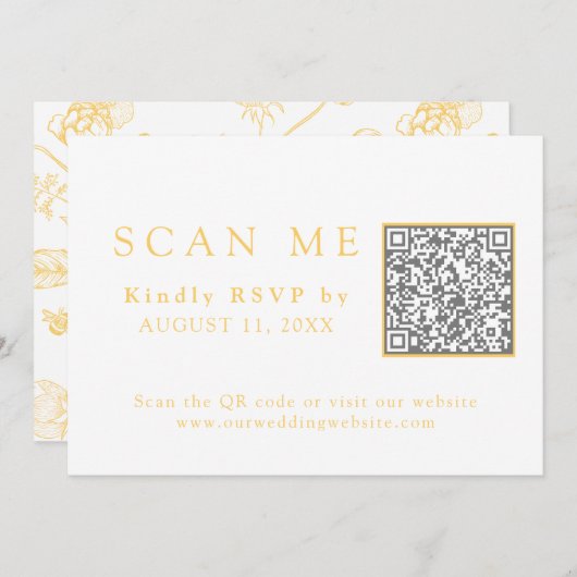 Invitation Elegant Gold Chinoiserie QR Code Mariage RSVP (Devant / Derrière)