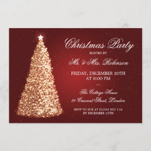 Invitation Élégant Gold Christmas Party Rouge
