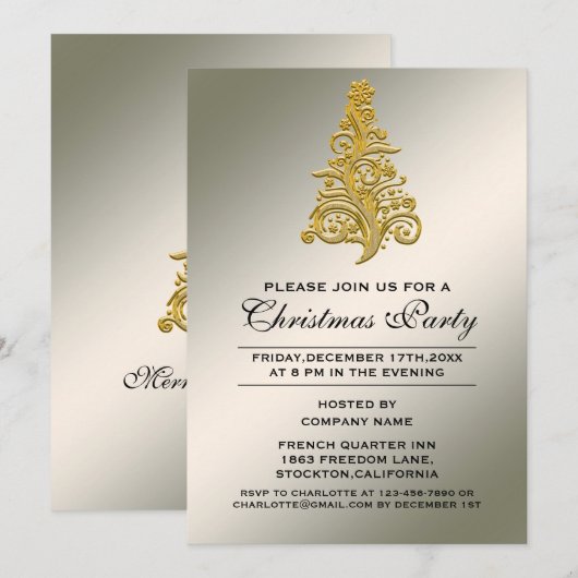 Invitation Elégant Gold Christmas Tree Corporate Party (Devant / Derrière)