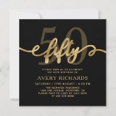 Invitation Elégant Gold Cinquante Script Noir 50e anniversair (Devant)