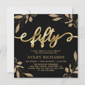 Invitation Elégant Gold Cinquante Script Noir 50e anniversair (Devant)
