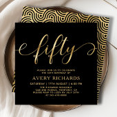 Invitation Elégant Gold Cinquante Script Noir 50e anniversair