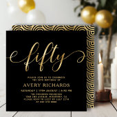 Invitation Elégant Gold Cinquante Script Noir 50e anniversair