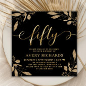 Invitation Elégant Gold Cinquante Script Noir 50e anniversair