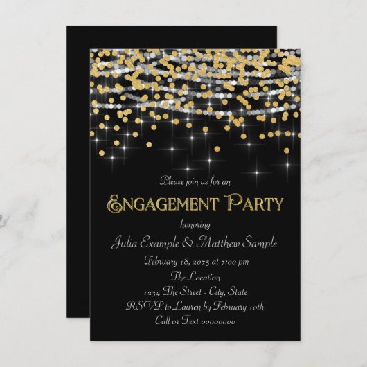 Invitation Élégant Gold Confetti (Devant / Derrière)