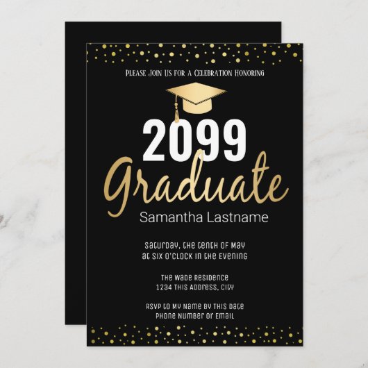 Invitation Élégant Gold Confetti Graduate Class de 2022 (Devant / Derrière)