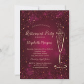 Invitation Élégant Gold Confetti Vin Verre Rouge Retraite (Devant)