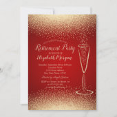 Invitation Élégant Gold Confetti Vin Verre Rouge Retraite (Devant)