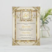 Invitation Elegant Gold Cream Pearl Photo fête d'anniversaire (Debout devant)