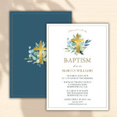Invitation Elégant Gold Cross Baptism