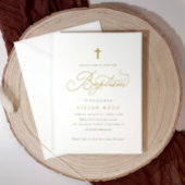 Invitation Elégant Gold Cross Baptism