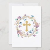 Invitation Elégant Gold Cross Baptism Floral (Dos)