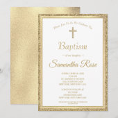 Invitation Elégant Gold Cross Baptism Genre Neutre (Devant / Derrière)