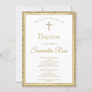 Invitation Elégant Gold Cross Baptism Genre Neutre