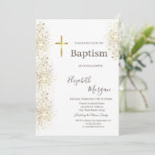 Invitation Elégant Gold Cross Baptism Gold Parties scintillan (Debout devant)