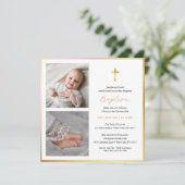 Invitation Elégant Gold Cross Baptism | Script moderne (Debout devant)