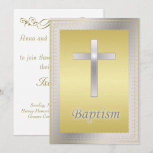 Invitation Elégant Gold Cross Border Baptism Christening