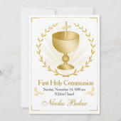 Invitation Elegant Gold Cross Chalice First Holy Communion (Devant)