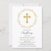 Invitation Elégant Gold Cross Christening (Devant)