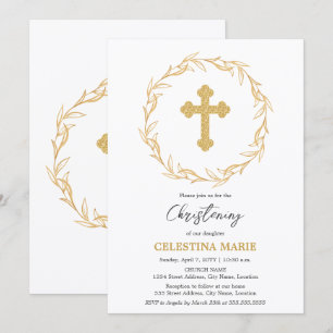 Invitation Elégant Gold Cross Christening
